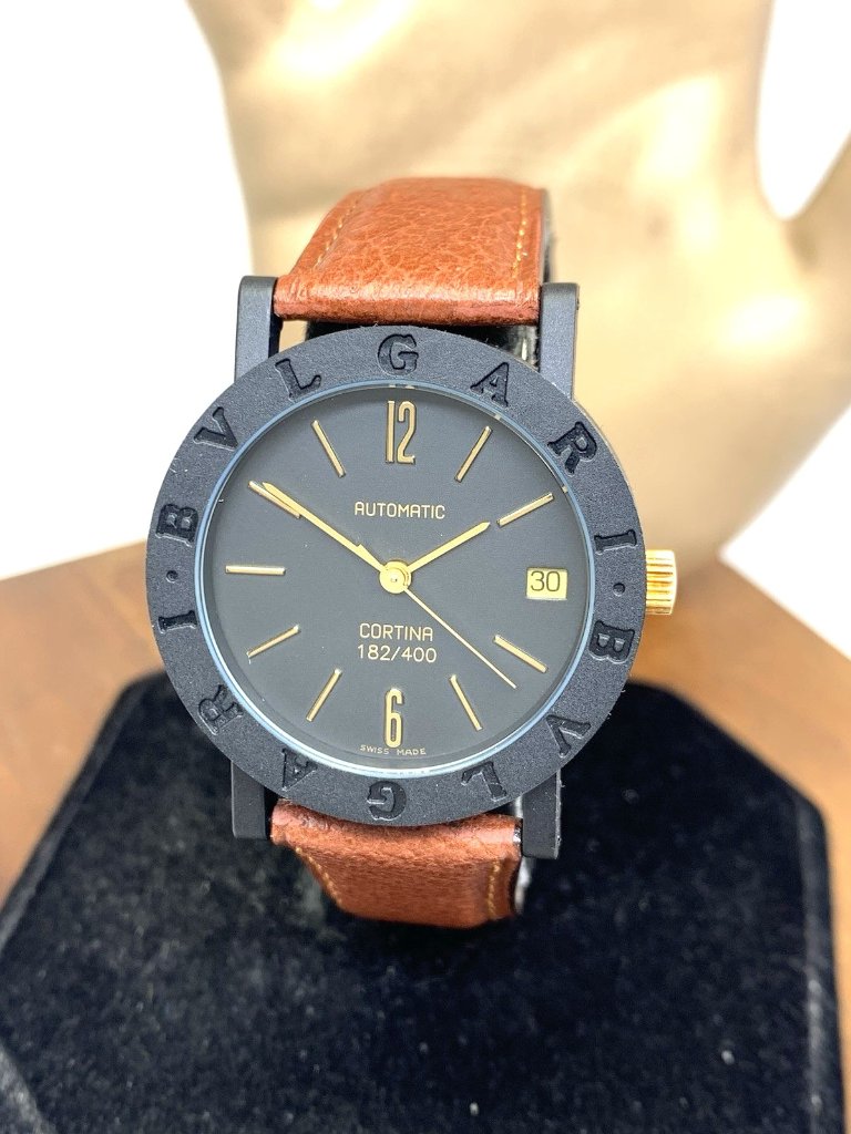 Bvlgari Watch Limited Edition Cortina Swiss Automatic Black Dial Brown Leather